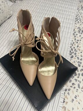 BCBGeneration Nude Lace-Up Cutout Pointed-Toe Heels